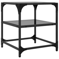 Produktbild för Soffbord med svart glasskiva 2 st 40x40x45 cm stål