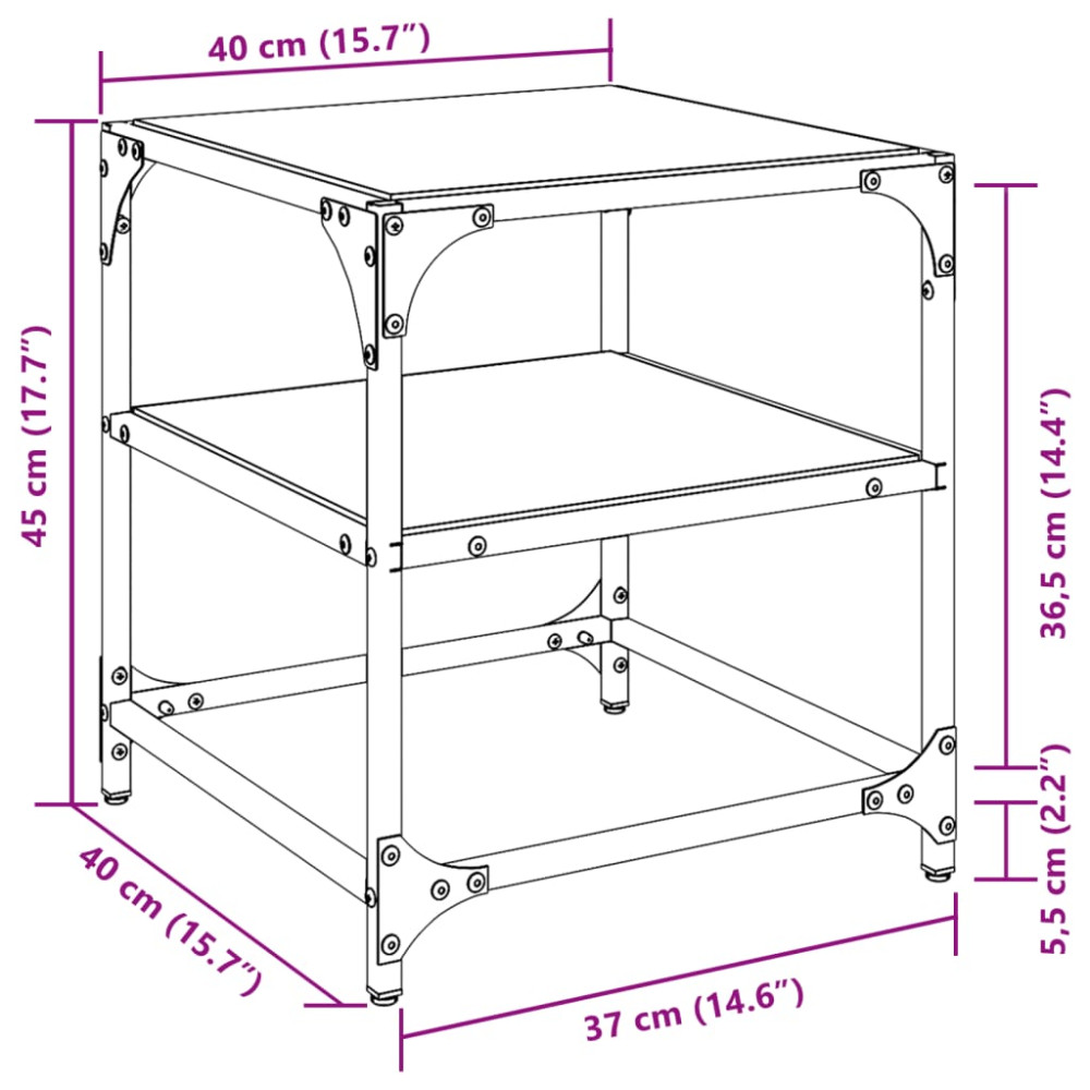 Produktbild för Soffbord med svart glasskiva 2 st 40x40x45 cm stål
