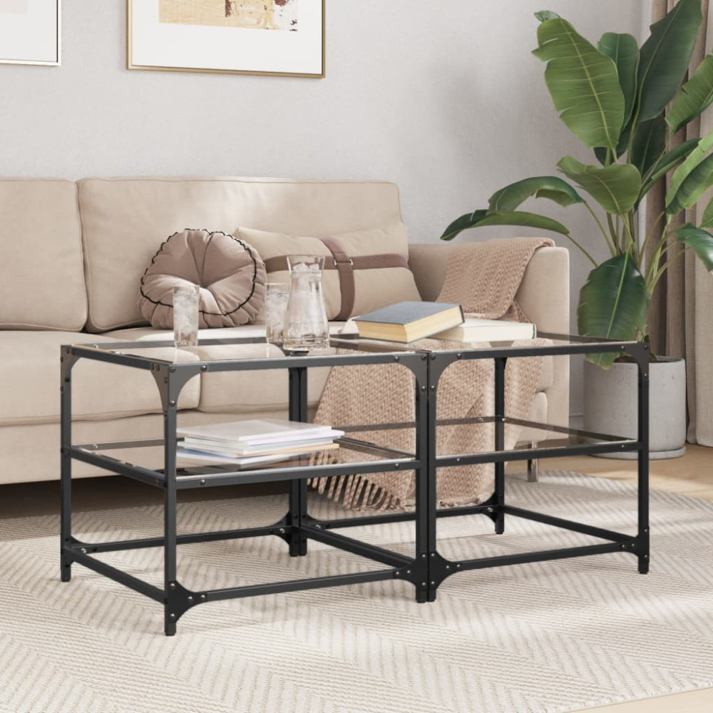 Produktbild för Soffbord med transparent glasskiva 2 st 50x50x45 cm stål