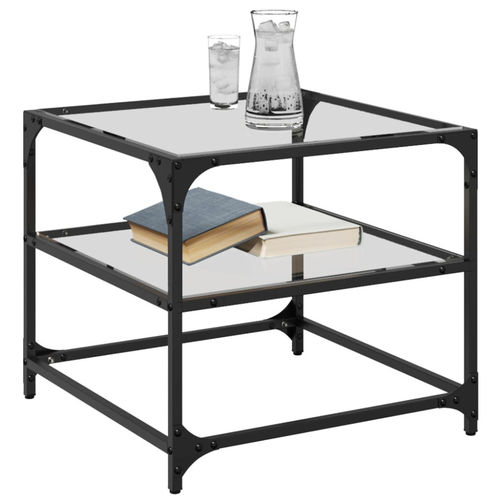 Produktbild för Soffbord med transparent glasskiva 2 st 50x50x45 cm stål