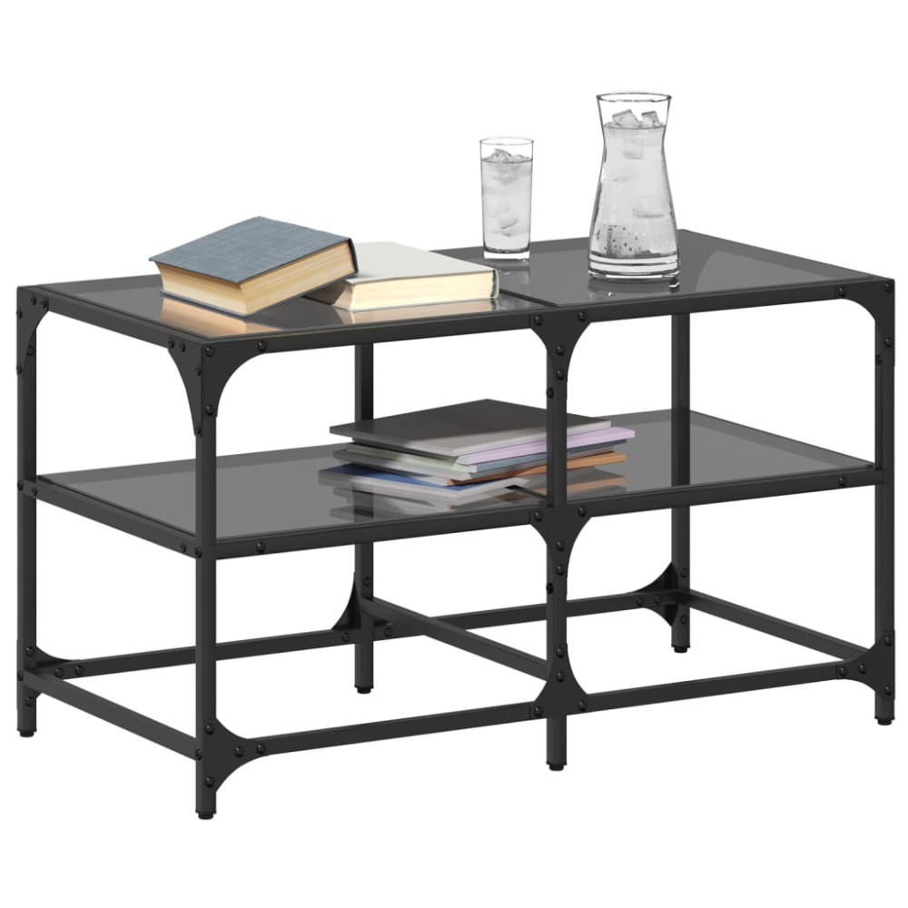 Produktbild för Soffbord med svart glasskiva 78,5x40x45 cm stål