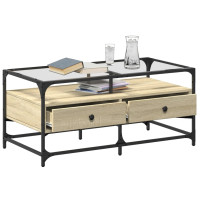 Produktbild för Soffbord med glasskiva sonoma-ek 98,5x50x45 cm stål