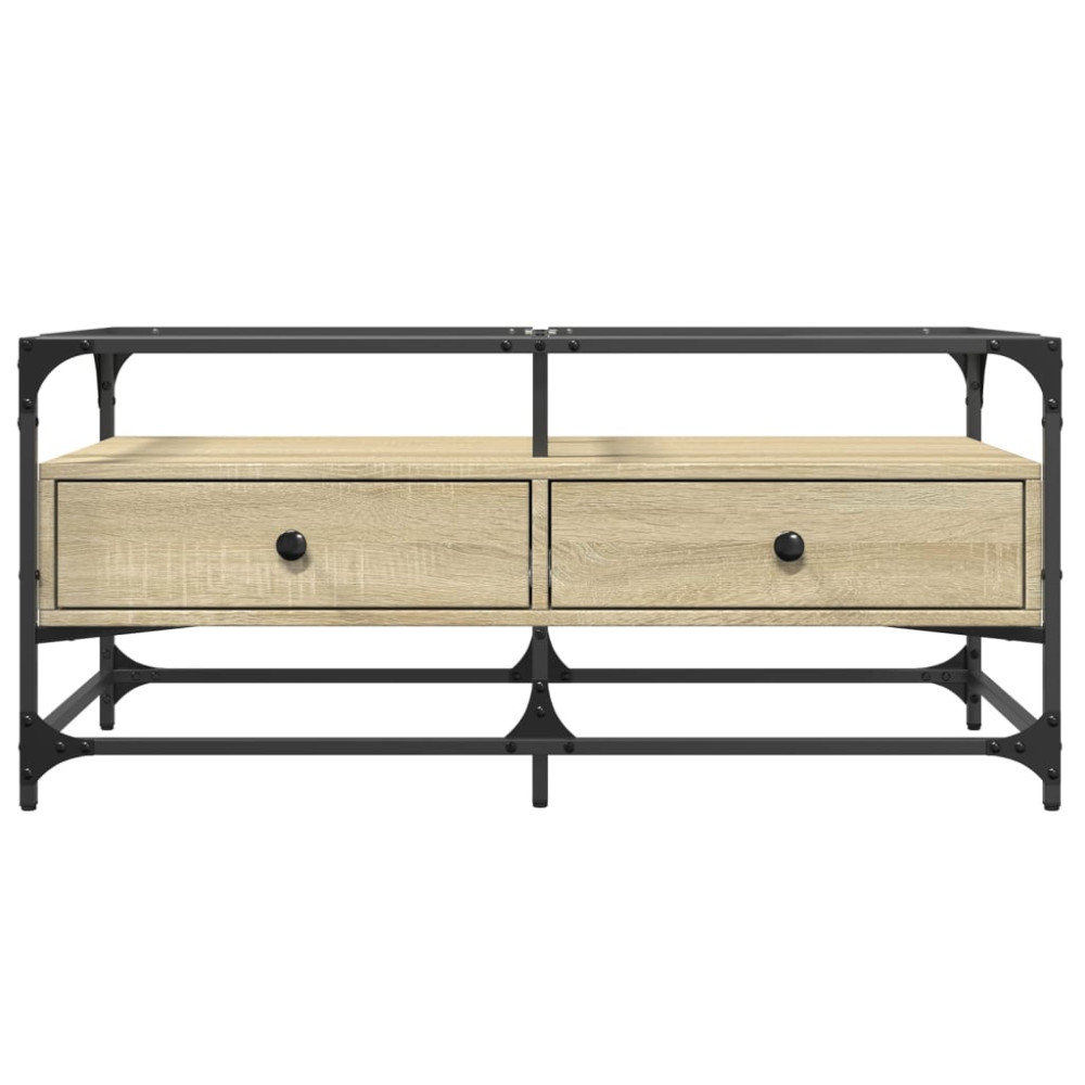 Produktbild för Soffbord med glasskiva sonoma-ek 98,5x50x45 cm stål