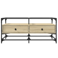 Produktbild för Soffbord med glasskiva sonoma-ek 98,5x50x45 cm stål