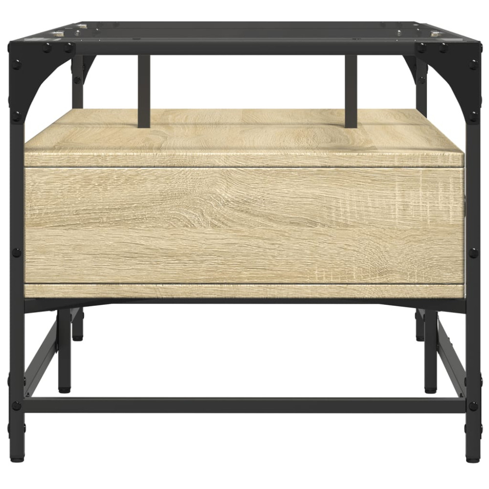Produktbild för Soffbord med glasskiva sonoma-ek 98,5x50x45 cm stål
