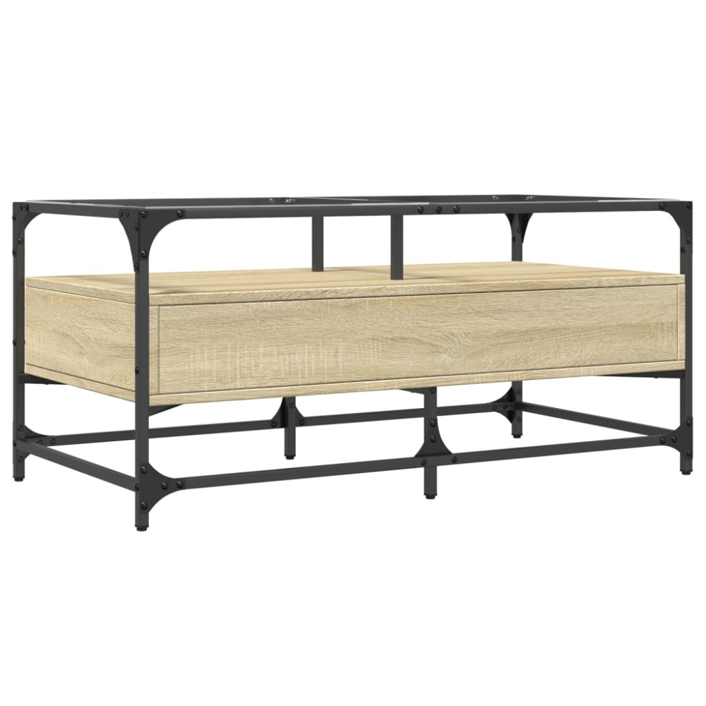 Produktbild för Soffbord med glasskiva sonoma-ek 98,5x50x45 cm stål