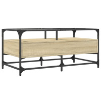 Produktbild för Soffbord med glasskiva sonoma-ek 98,5x50x45 cm stål