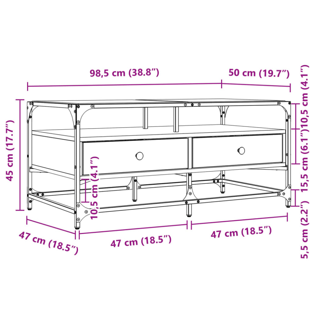 Produktbild för Soffbord med glasskiva sonoma-ek 98,5x50x45 cm stål