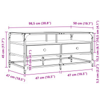 Produktbild för Soffbord med glasskiva sonoma-ek 98,5x50x45 cm stål