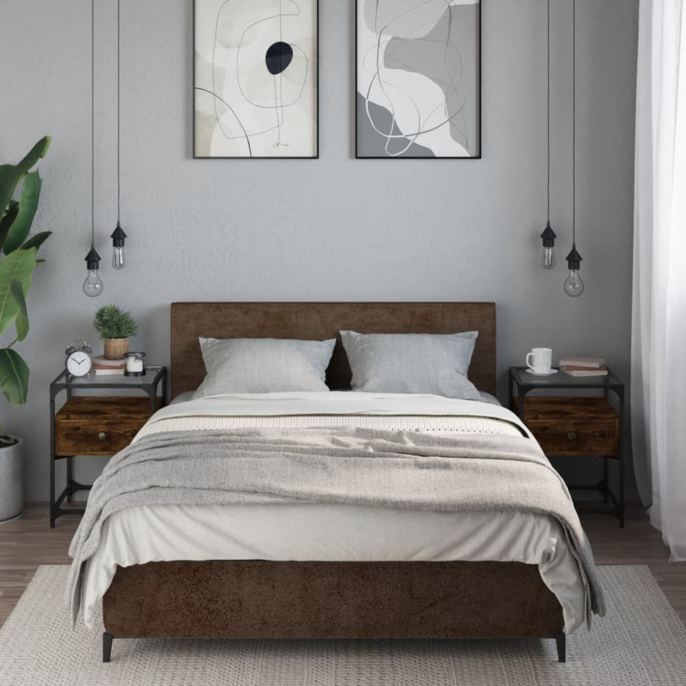 Produktbild för Sängbord 2 st rökfärgad ek 40x40x55 cm konstruerat trä