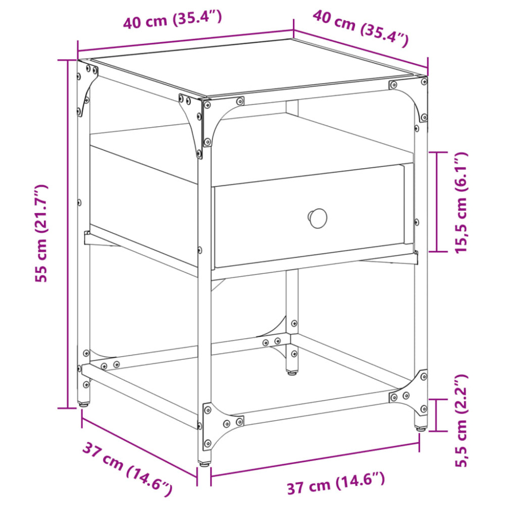 Produktbild för Sängbord 2 st rökfärgad ek 40x40x55 cm konstruerat trä