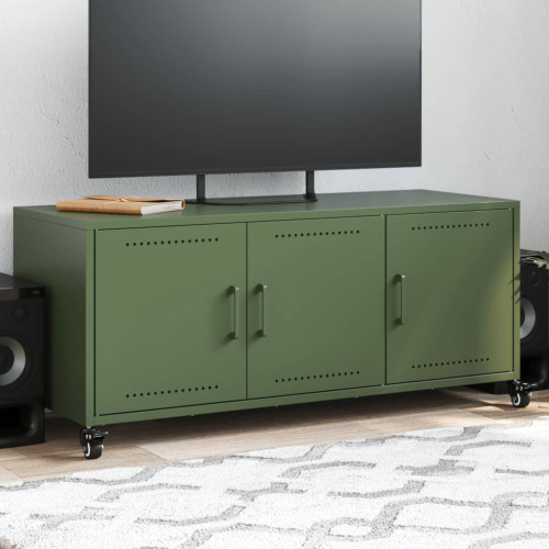 vidaXL Tv-bänk olivgrön 100,5x39x43,5 cm stål - Tv-Bänkar