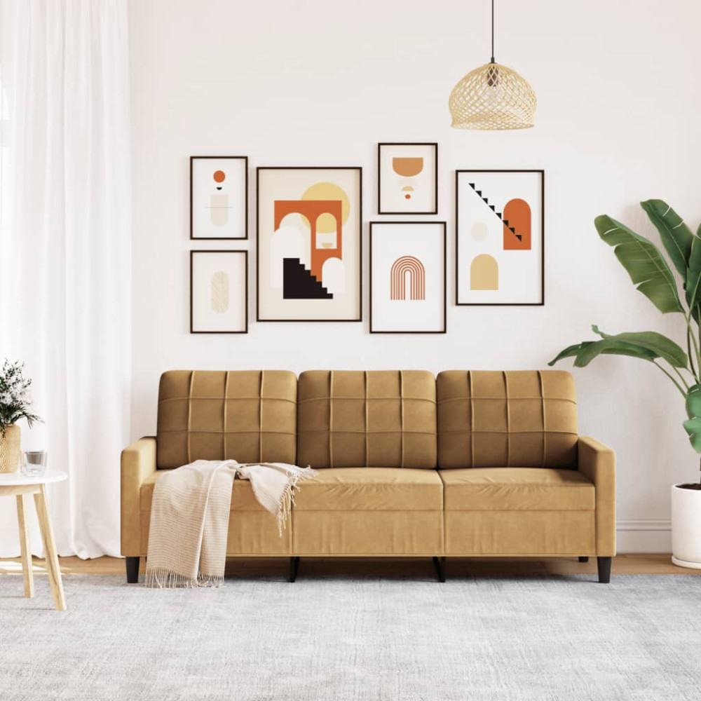 Produktbild för 3-sitssoffa brun 180 cm sammet