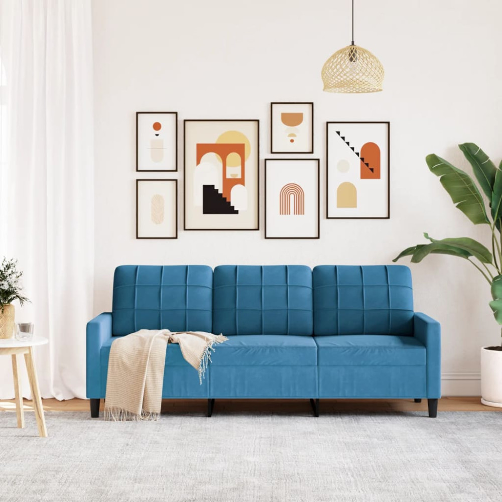 Produktbild för 3-sitssoffa blå 180 cm sammet