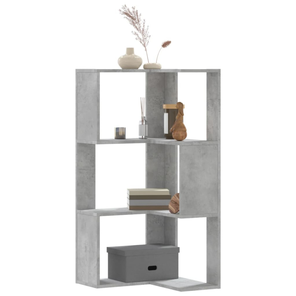 Produktbild för Bokhylla hörn 3 hyllplan betonggrå 50x50x102 cm konstruerat trä