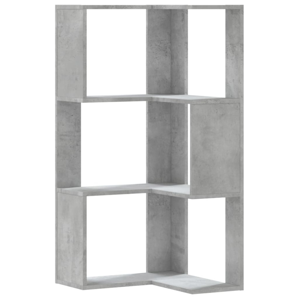 Produktbild för Bokhylla hörn 3 hyllplan betonggrå 50x50x102 cm konstruerat trä