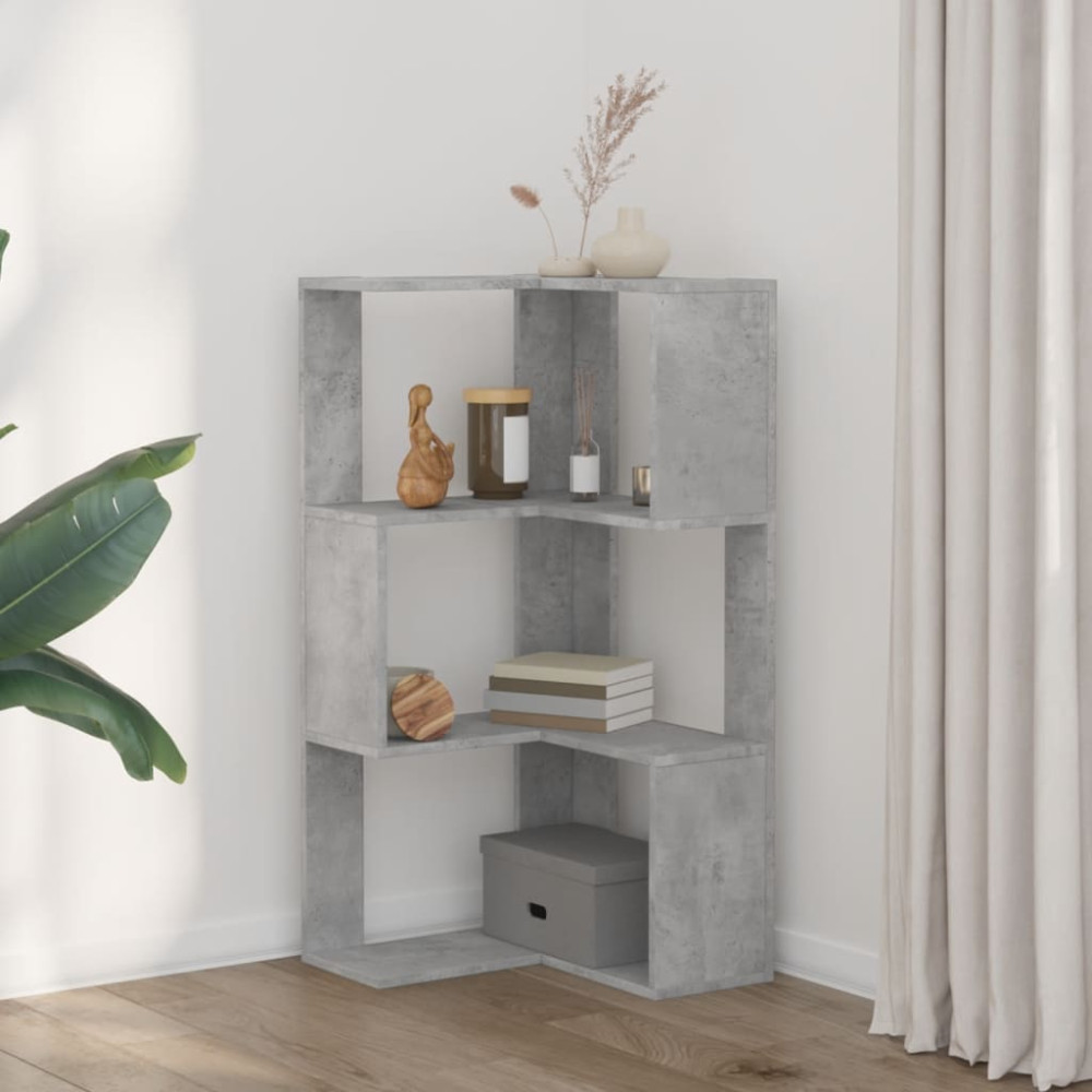 Produktbild för Bokhylla hörn 3 hyllplan betonggrå 50x50x102 cm konstruerat trä