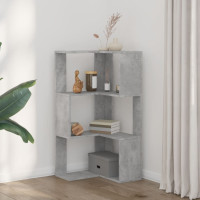 Produktbild för Bokhylla hörn 3 hyllplan betonggrå 50x50x102 cm konstruerat trä