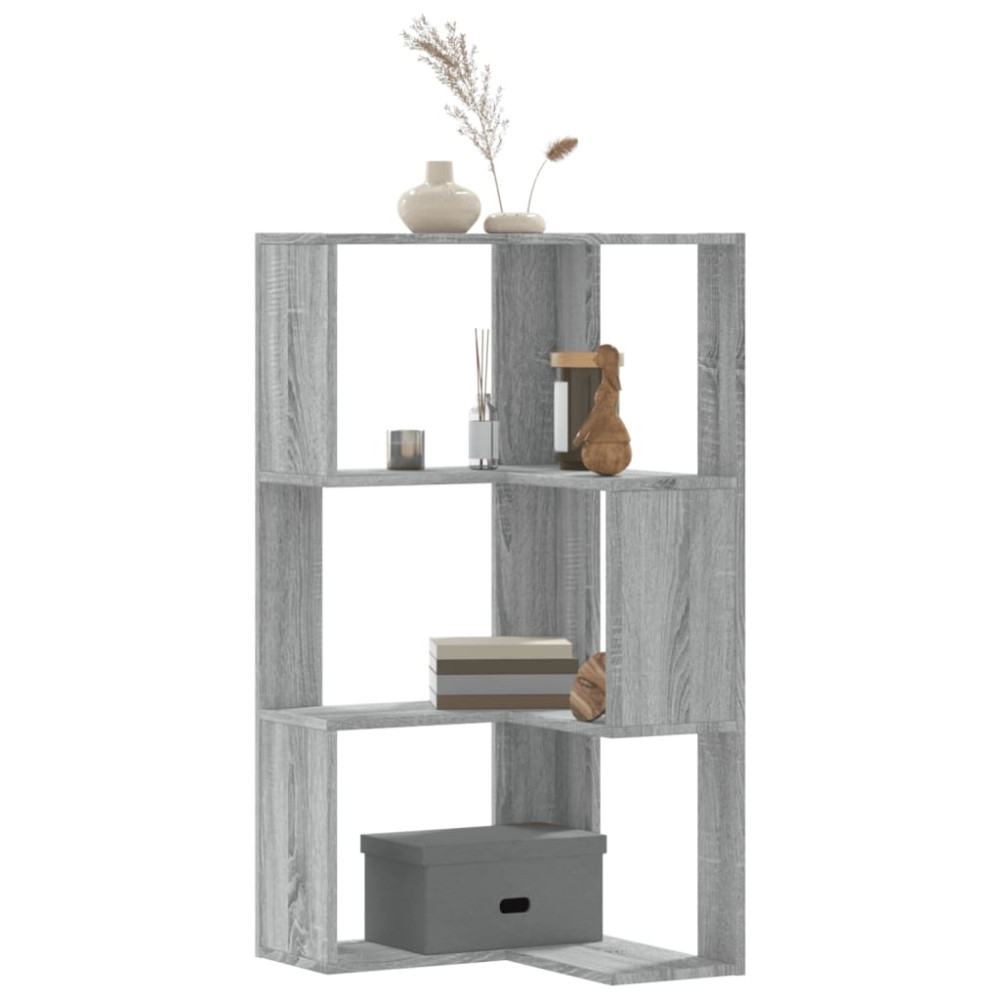 Produktbild för Bokhylla hörn 3 hyllplan grå sonoma 50x50x102cm konstruerat trä