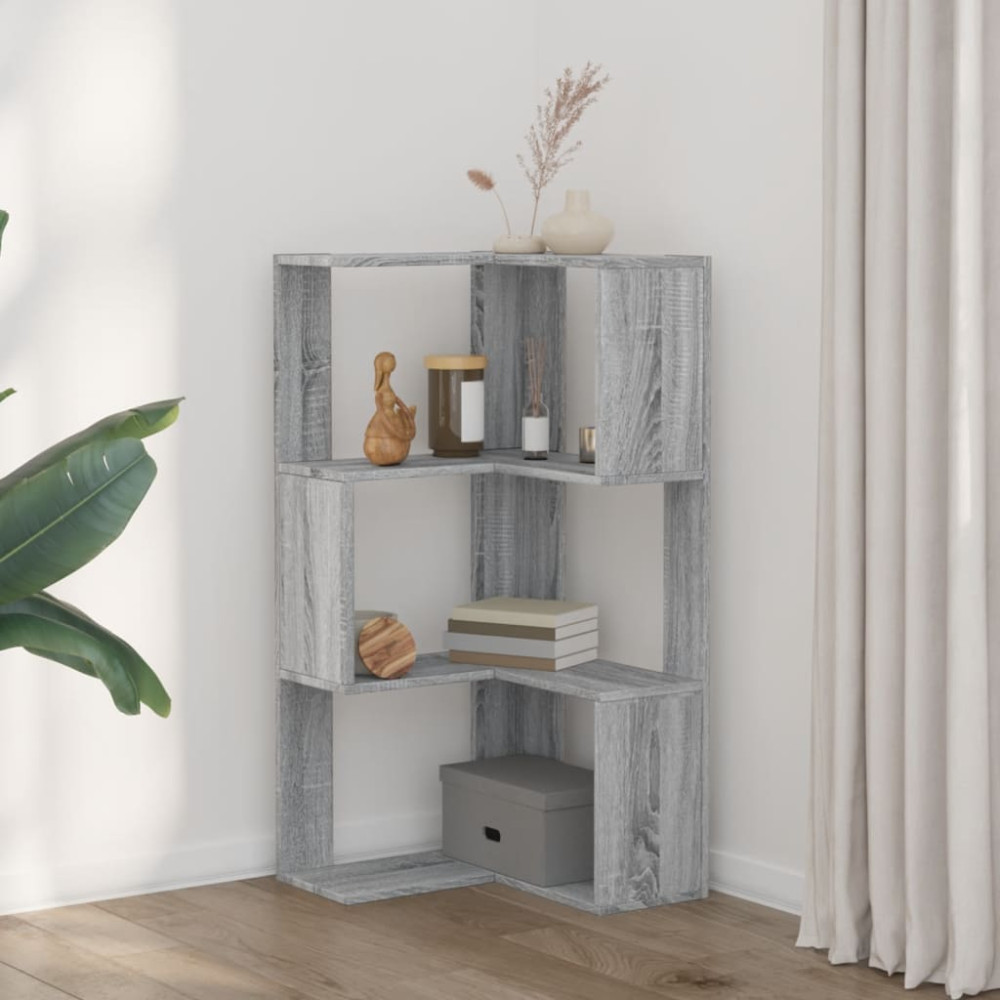 Produktbild för Bokhylla hörn 3 hyllplan grå sonoma 50x50x102cm konstruerat trä