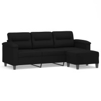 Produktbild för 3-sitssoffa med fotpall svart 180 cm mikrofibertyg