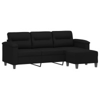 Produktbild för 3-sitssoffa med fotpall svart 180 cm mikrofibertyg
