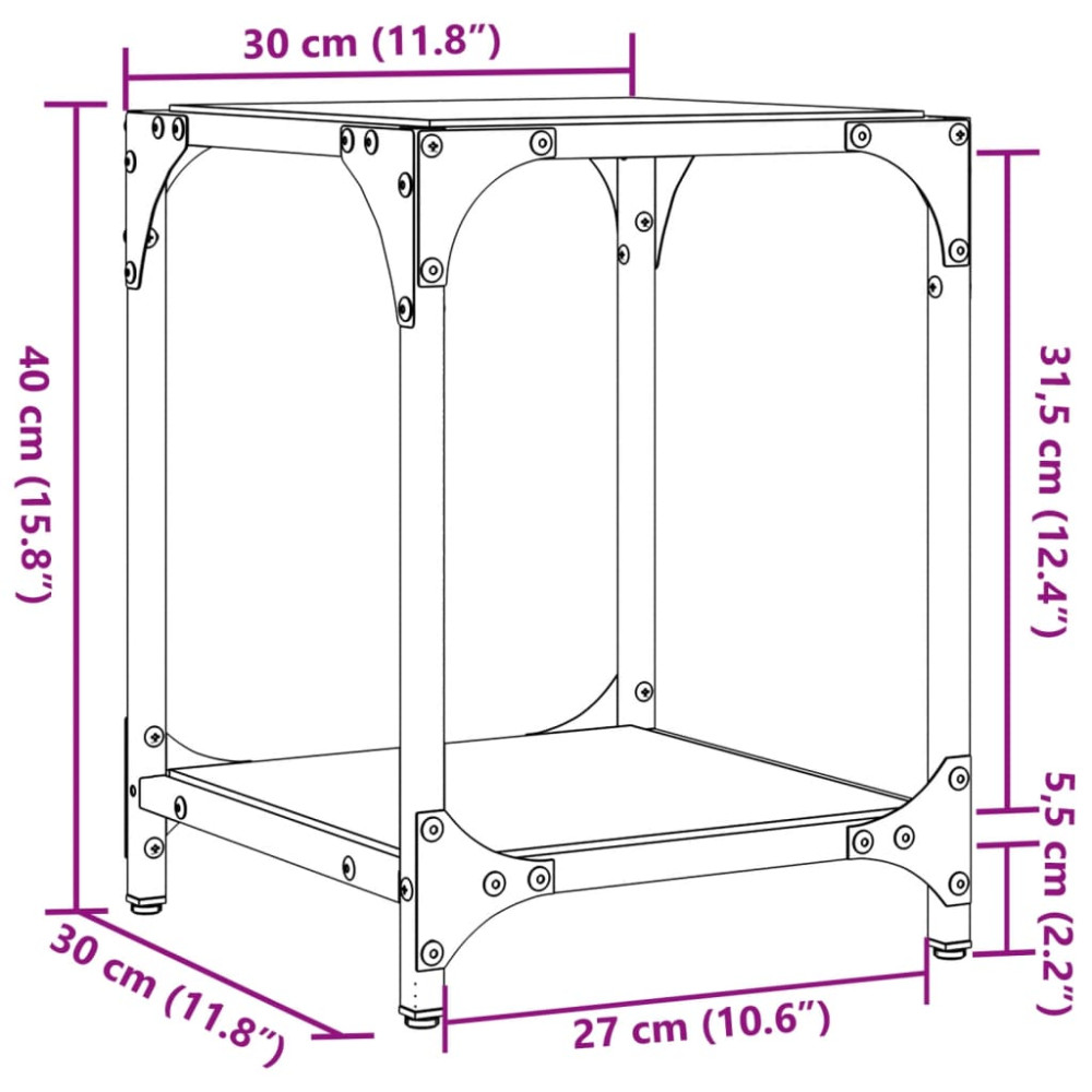 Produktbild för Soffbord med transparent glasskiva 30x30x40 cm stål