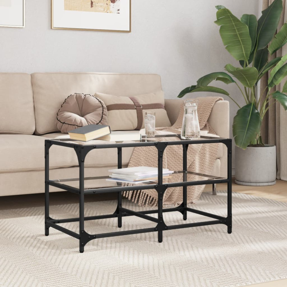 Produktbild för Soffbord med transparent glasskiva 78,5x40x45 cm stål