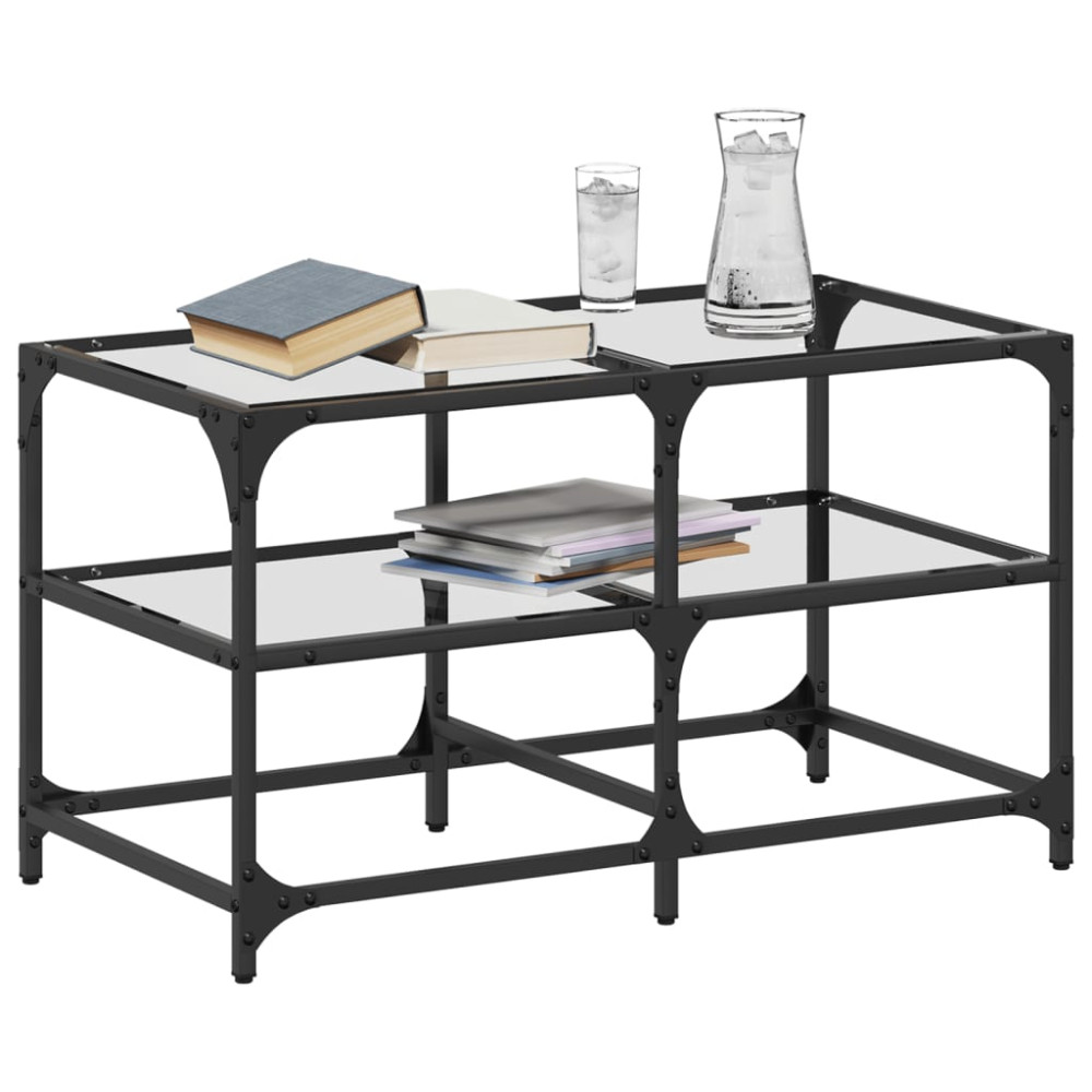 Produktbild för Soffbord med transparent glasskiva 78,5x40x45 cm stål