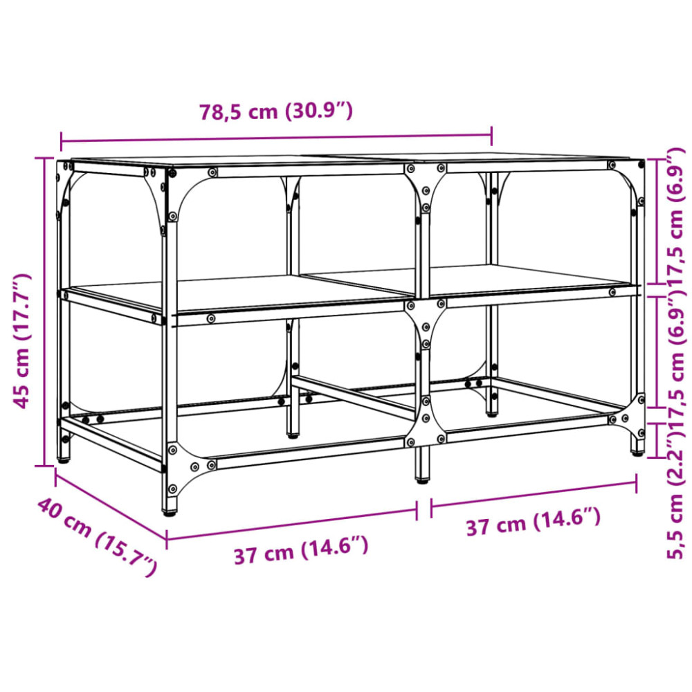 Produktbild för Soffbord med transparent glasskiva 78,5x40x45 cm stål