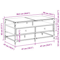 Produktbild för Soffbord med glasskiva rökfärgad ek 98,5x50x45 cm stål