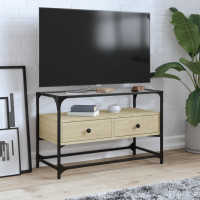 Produktbild för Tv-bänk med glasskiva sonoma ek 80x35x51 cm konstruerat trä