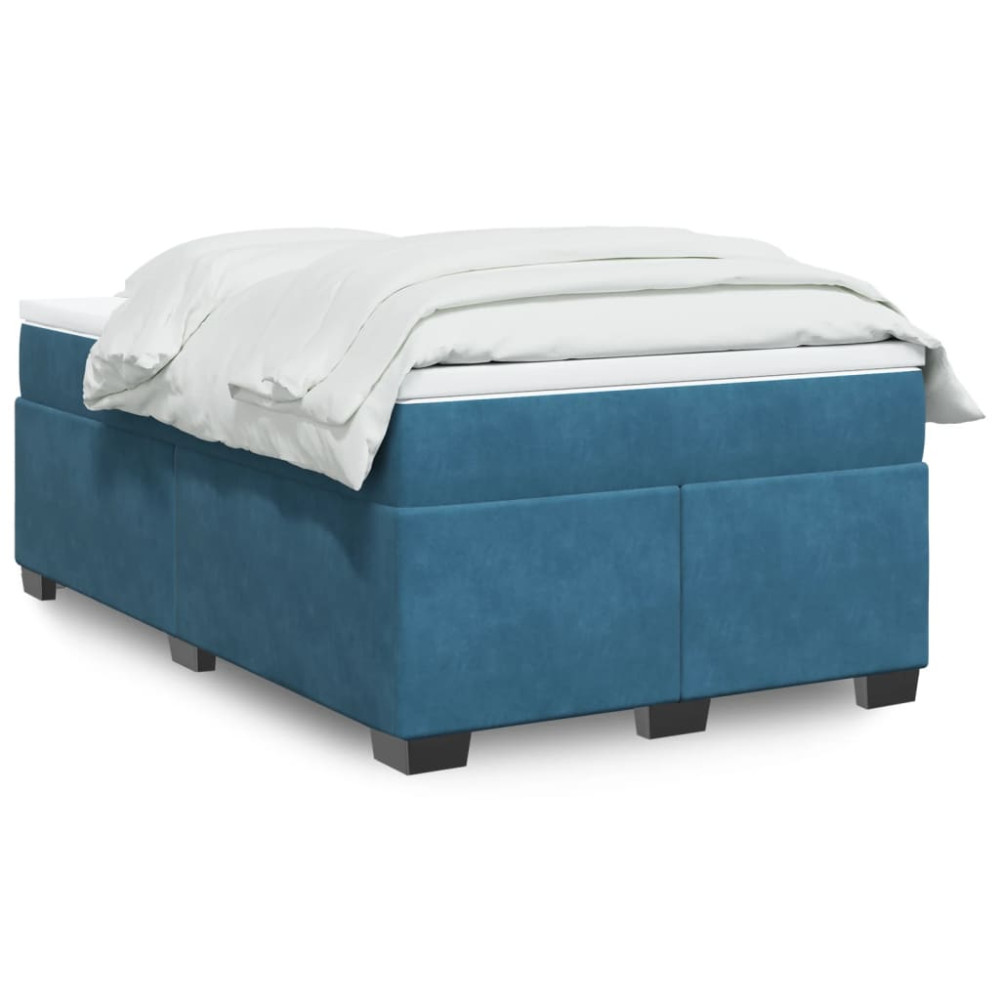 Produktbild för Ramsäng med madrass mörkblå 120x200 cm sammet