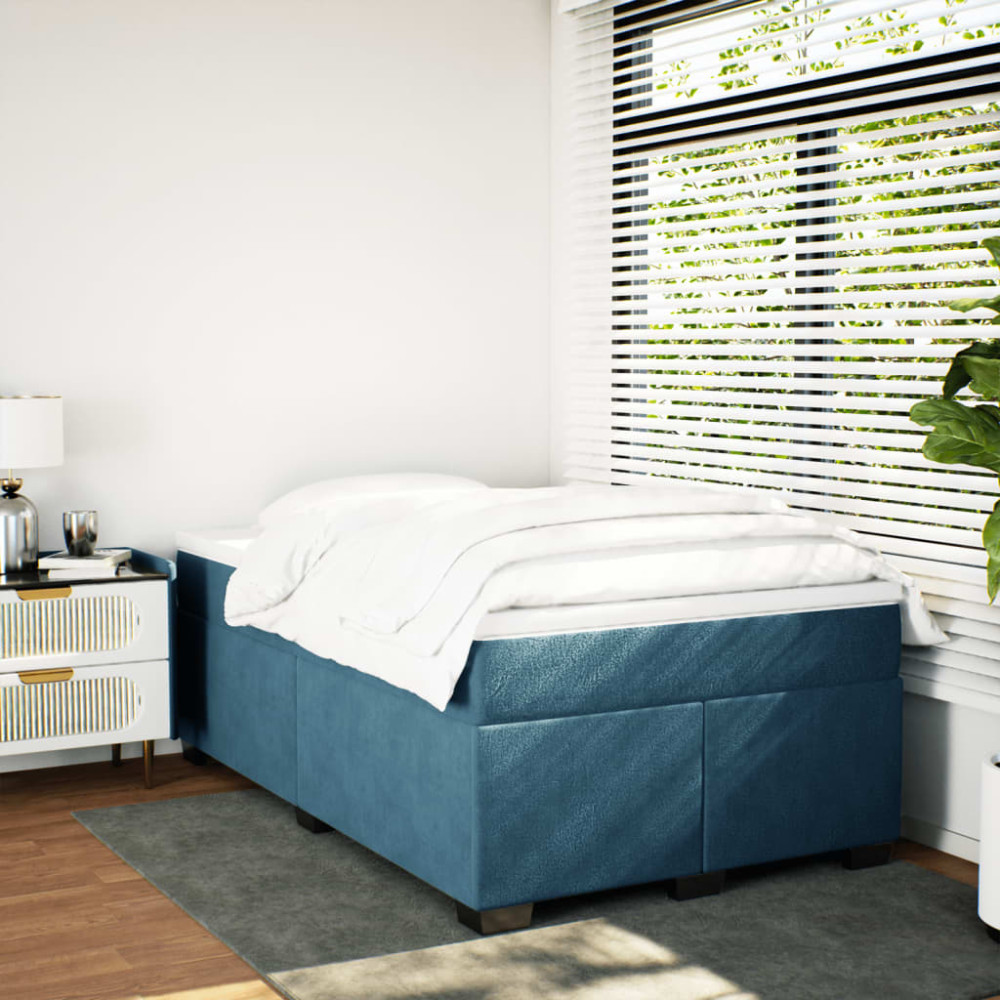 Produktbild för Ramsäng med madrass mörkblå 120x200 cm sammet