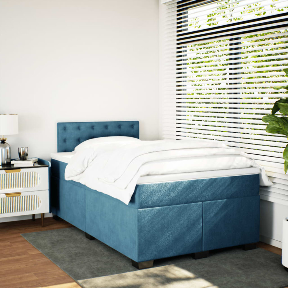 Produktbild för Ramsäng med madrass blå 120x200 cm sammet