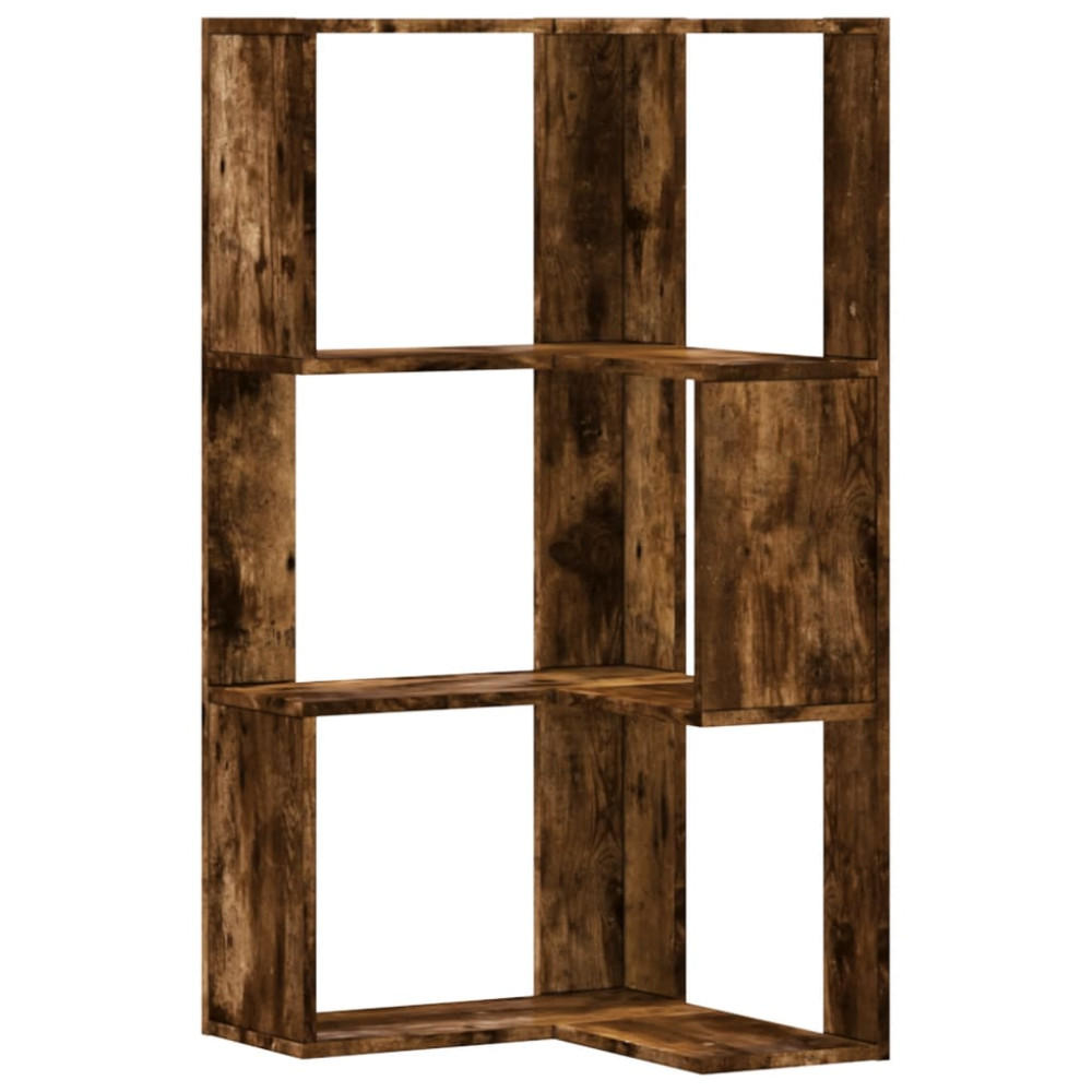 Produktbild för Bokhylla hörn 3 hyllplan rökfärgad ek 50x50x102 cm