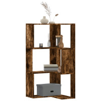 Produktbild för Bokhylla hörn 3 hyllplan rökfärgad ek 50x50x102 cm