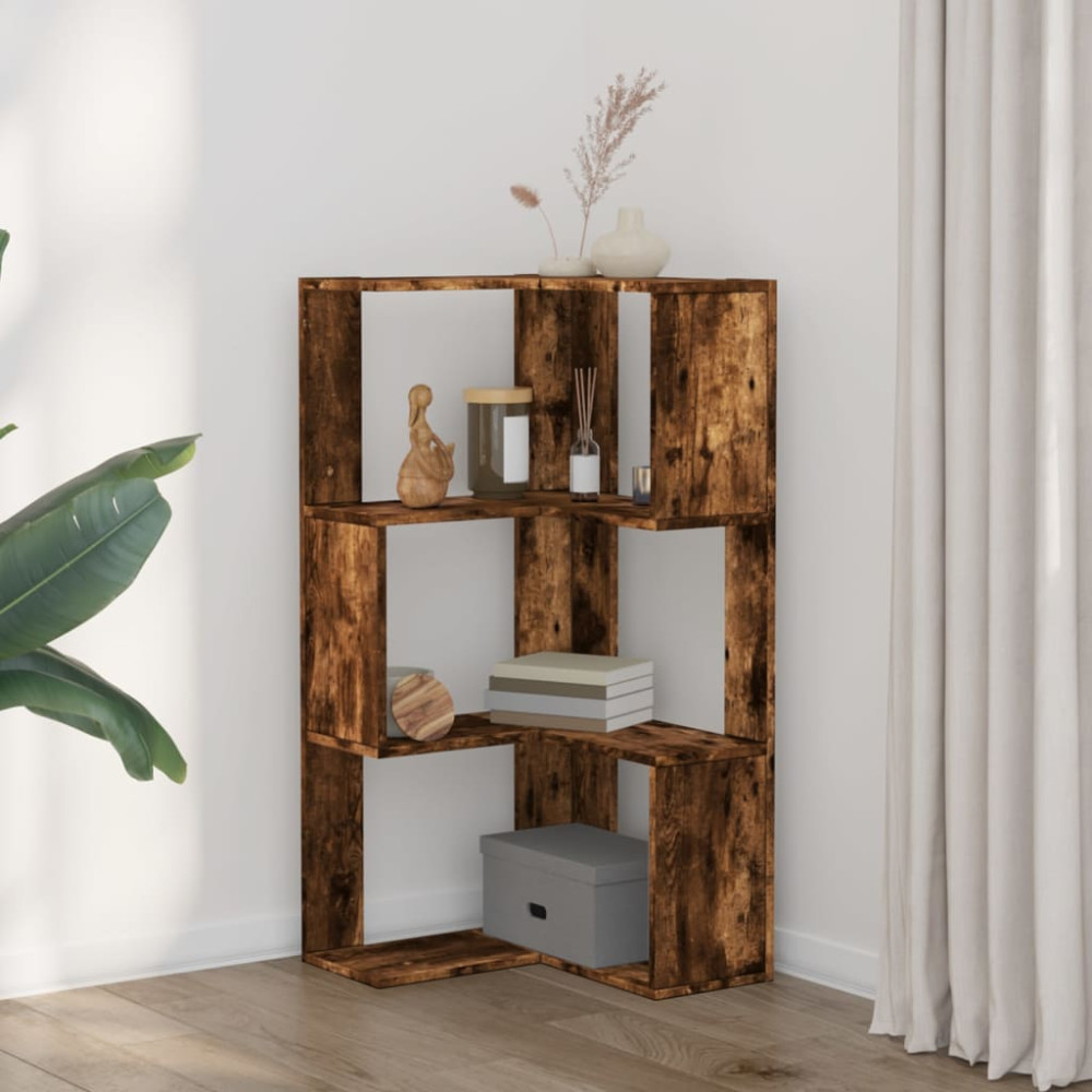Produktbild för Bokhylla hörn 3 hyllplan rökfärgad ek 50x50x102 cm