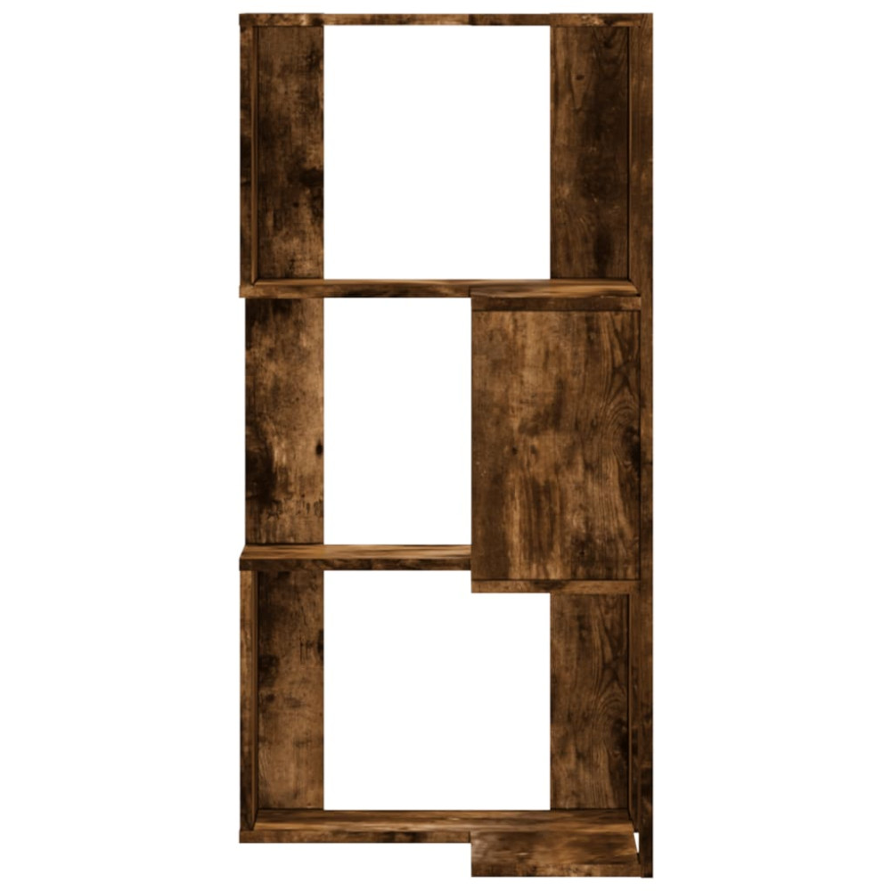 Produktbild för Bokhylla hörn 3 hyllplan rökfärgad ek 50x50x102 cm