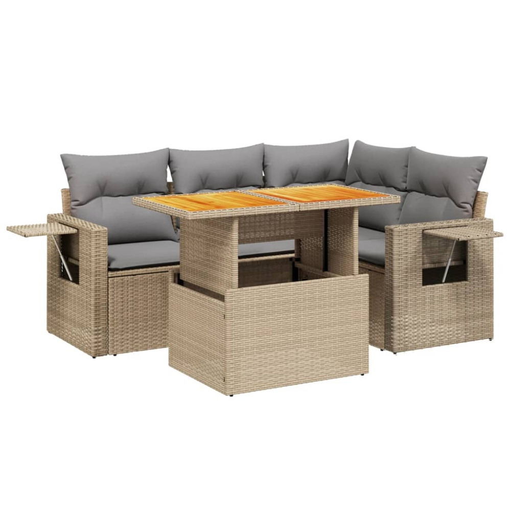 Produktbild för Soffgrupp för trädgården med dynor 5 delar beige konstrotting
