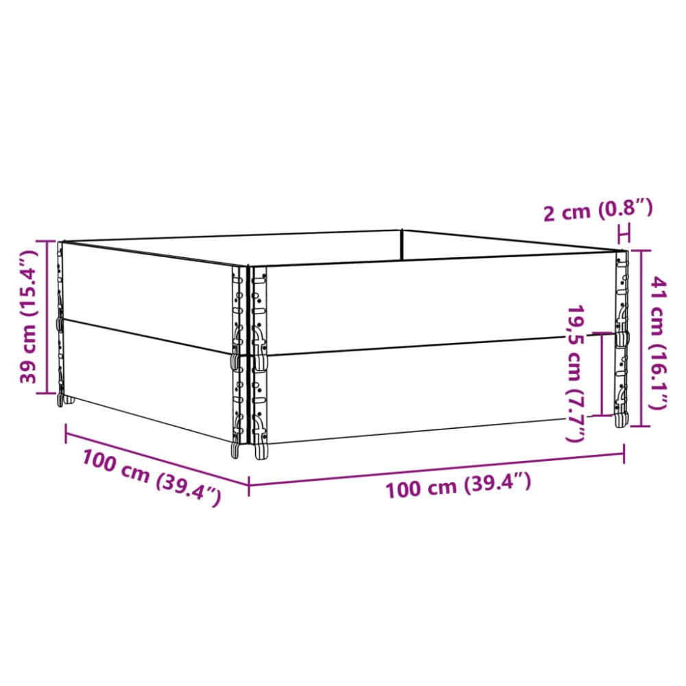 Produktbild för Pallkragar 2 st grå 100x100 cm massivt furu