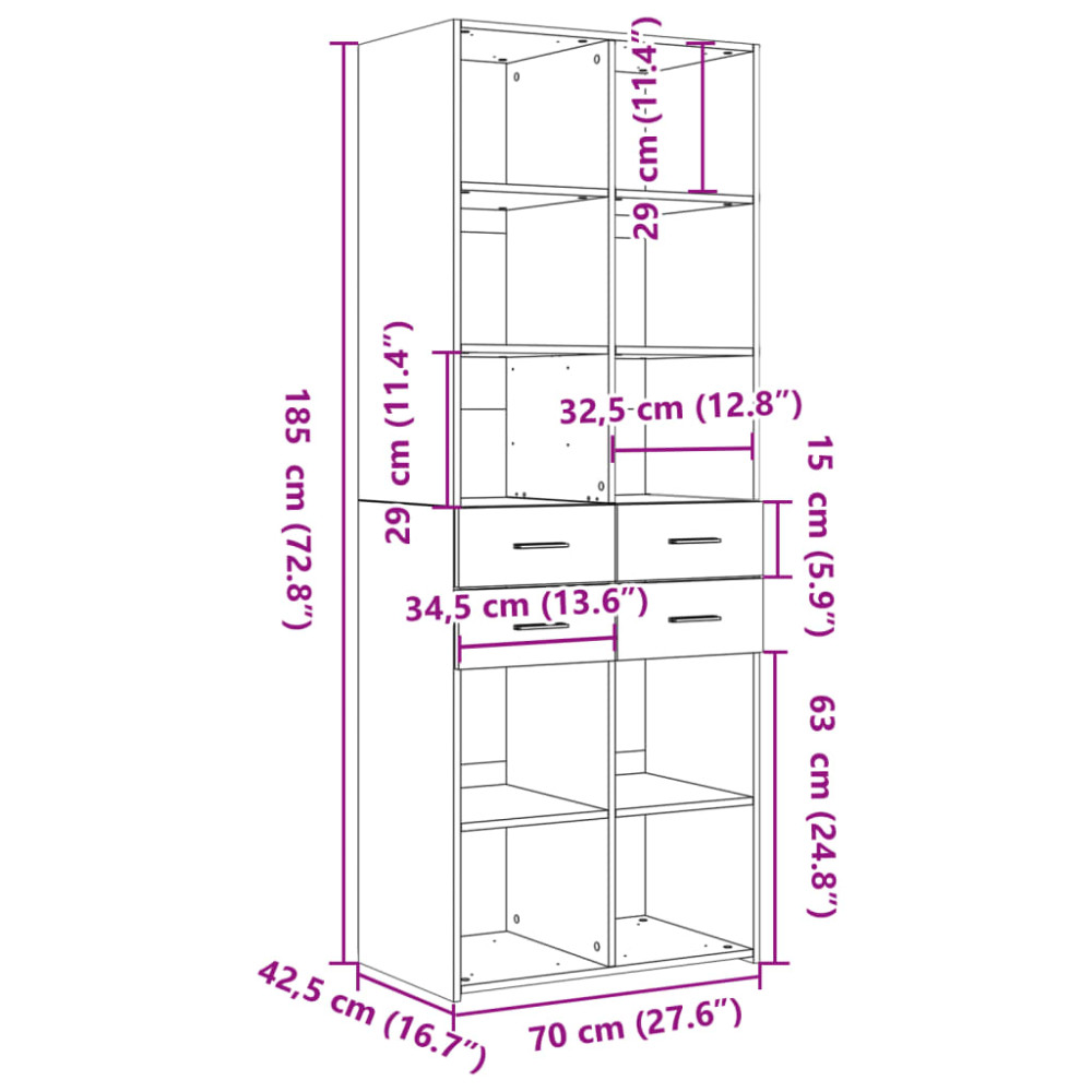 Produktbild för Högskåp rökfärgad ek 70x42,5x185 cm konstruerat trä