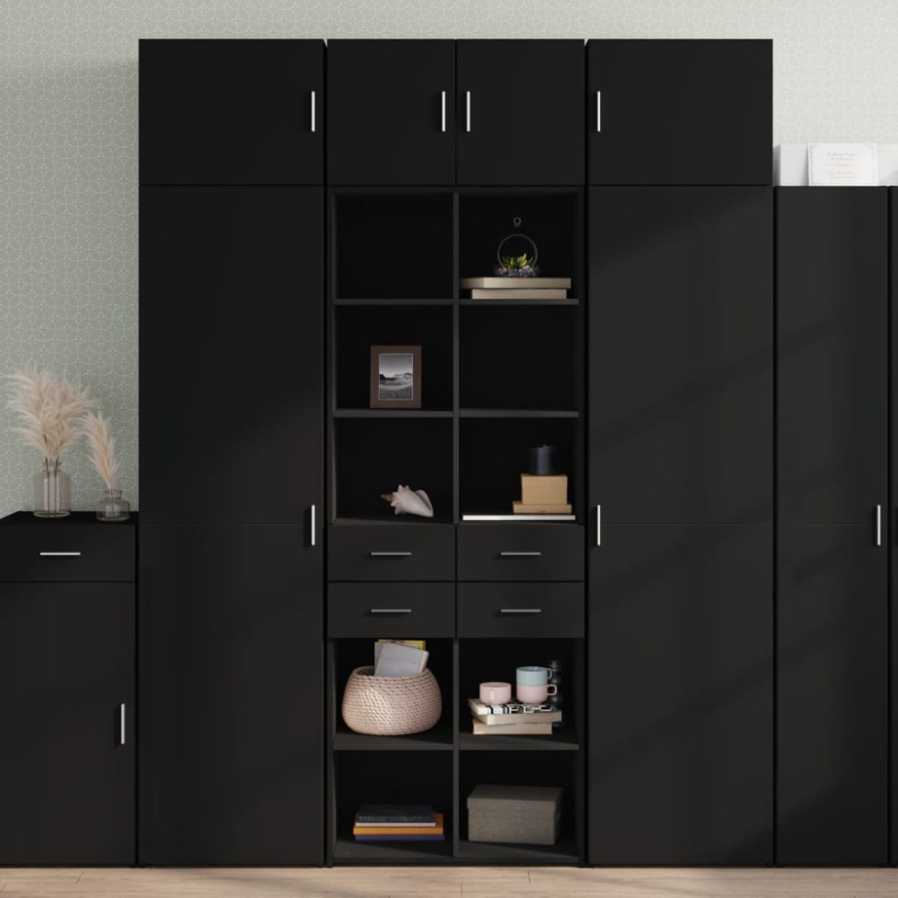 Produktbild för Högskåp svart 70x42,5x185 cm konstruerat trä
