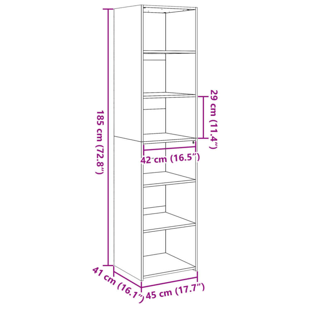 Produktbild för Högskåp rökfärgad ek 45x41x185 cm konstruerat trä