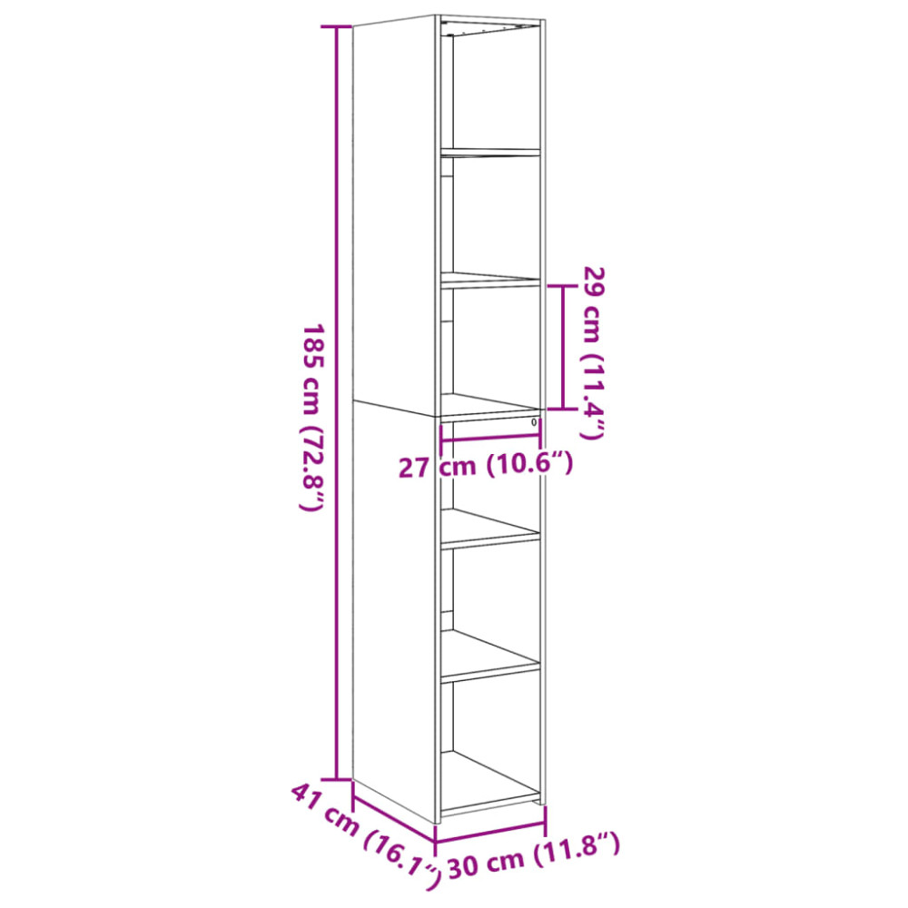 Produktbild för Högskåp sonoma-ek 30x41x185 cm konstruerat trä