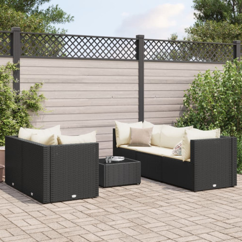 vidaXL Loungegrupp med dynor 6 delar svart konstrotting