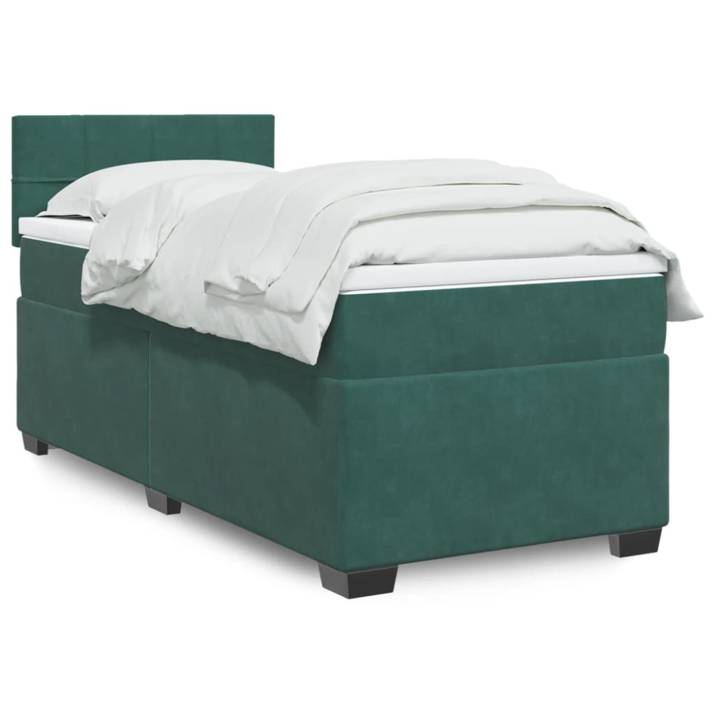 Produktbild för Ramsäng med madrass mörkgrön 90x190 cm sammet