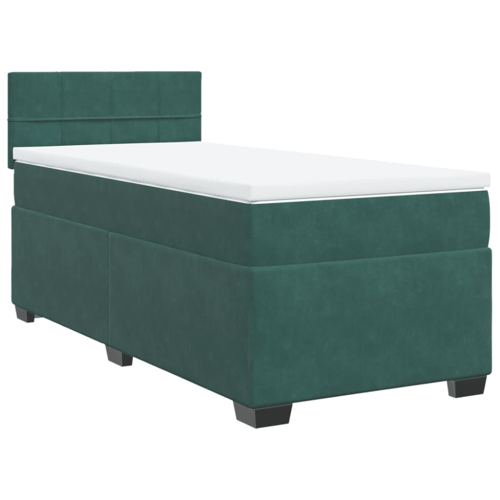 Produktbild för Ramsäng med madrass mörkgrön 90x190 cm sammet