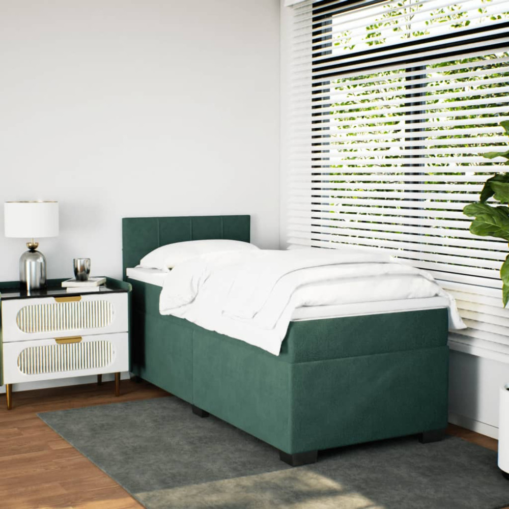 Produktbild för Ramsäng med madrass mörkgrön 90x190 cm sammet