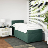 Produktbild för Ramsäng med madrass mörkgrön 90x190 cm sammet